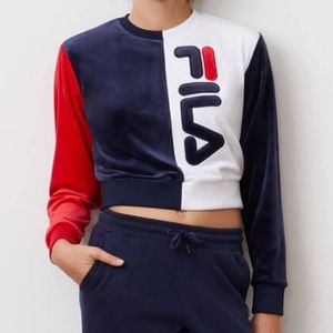Fila Color Block Velvet Cropped Sweatshirt